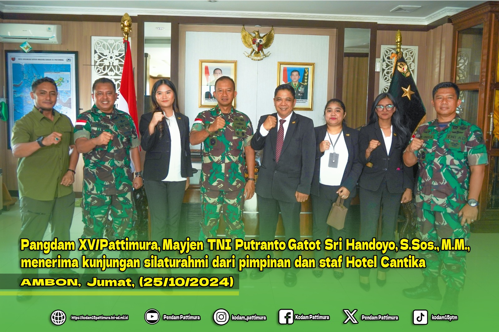 Pangdam XV/Pattimura, Mayjen TNI Putranto Gatot Sri Handoyo, S.Sos., M.M., menerima kunjungan silaturahmi dari pimpinan dan staf Hotel Cantika