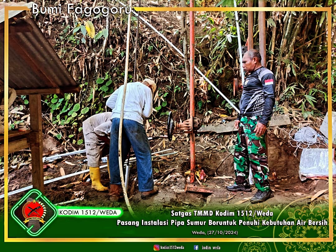 Satgas TMMD Kodim 1512/Weda Pasang Instalasi Pipa Sumur Bor untuk Penuhi Kebutuhan Air Bersih