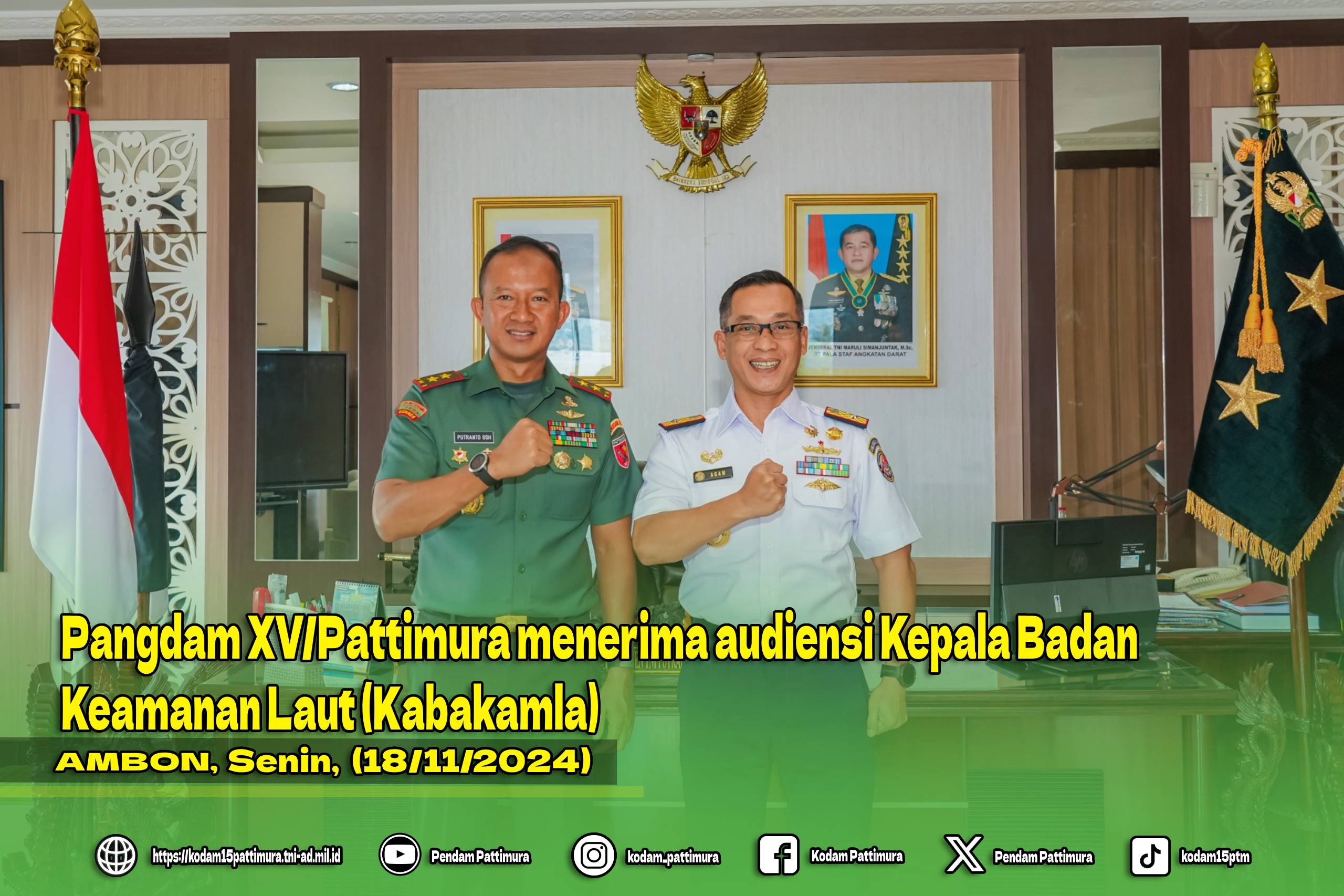 Pangdam XV/Pattimura menerima audiensi Kepala Badan Keamanan Laut (Kabakamla)