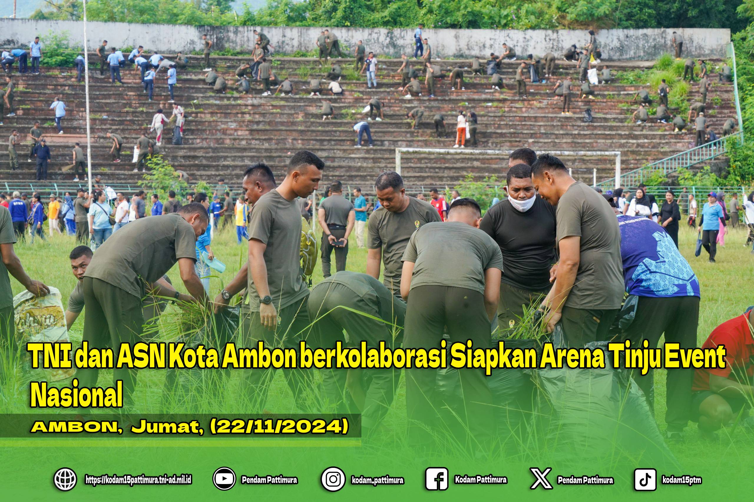 TNI dan ASN Kota Ambon berkolaborasi Siapkan Arena Tinju Event Nasional
