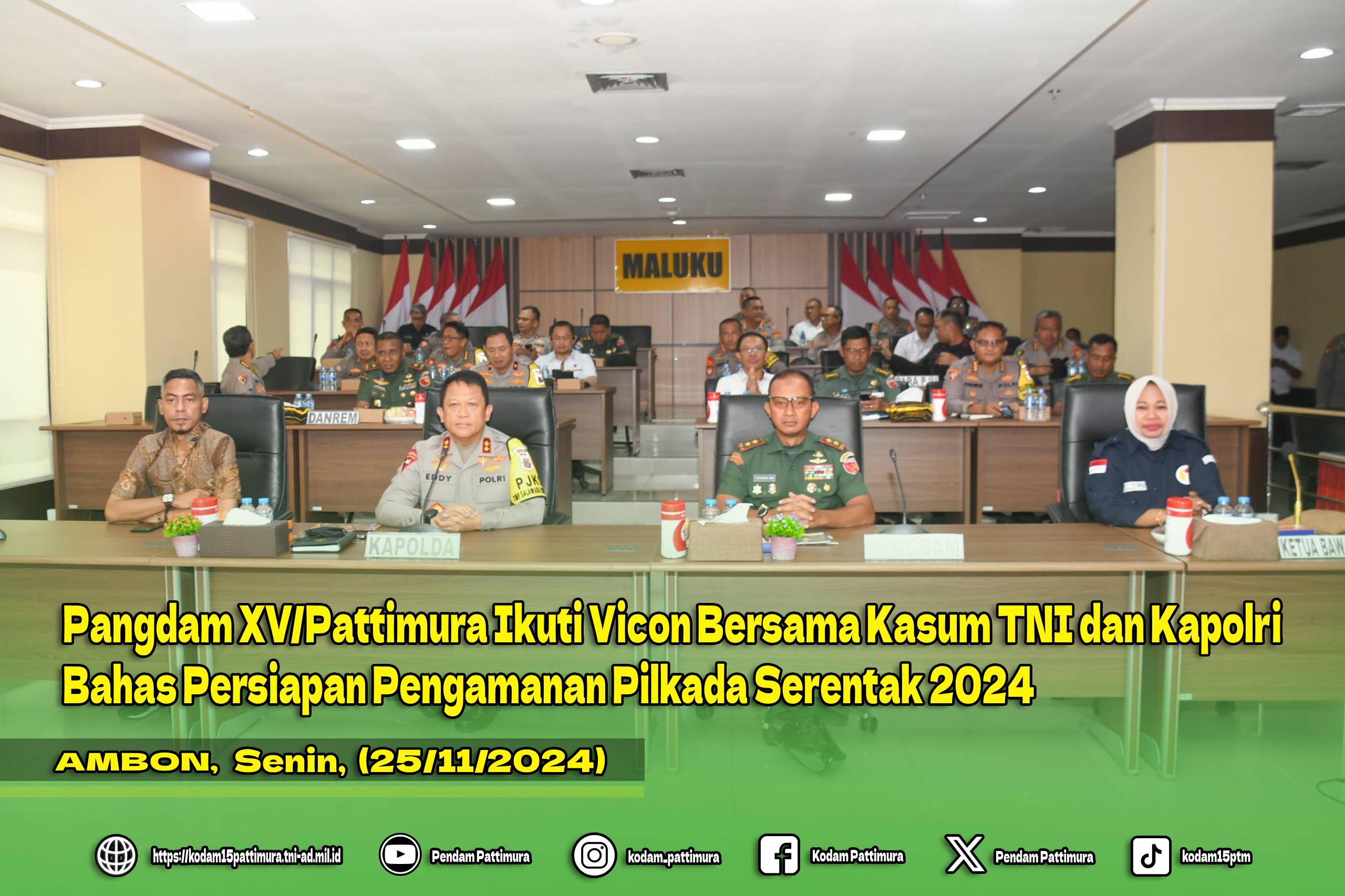 Pangdam XV/Pattimura Ikuti Vicon Bersama Kasum TNI dan Kapolri Bahas Persiapan Pengamanan Pilkada Serentak 2024