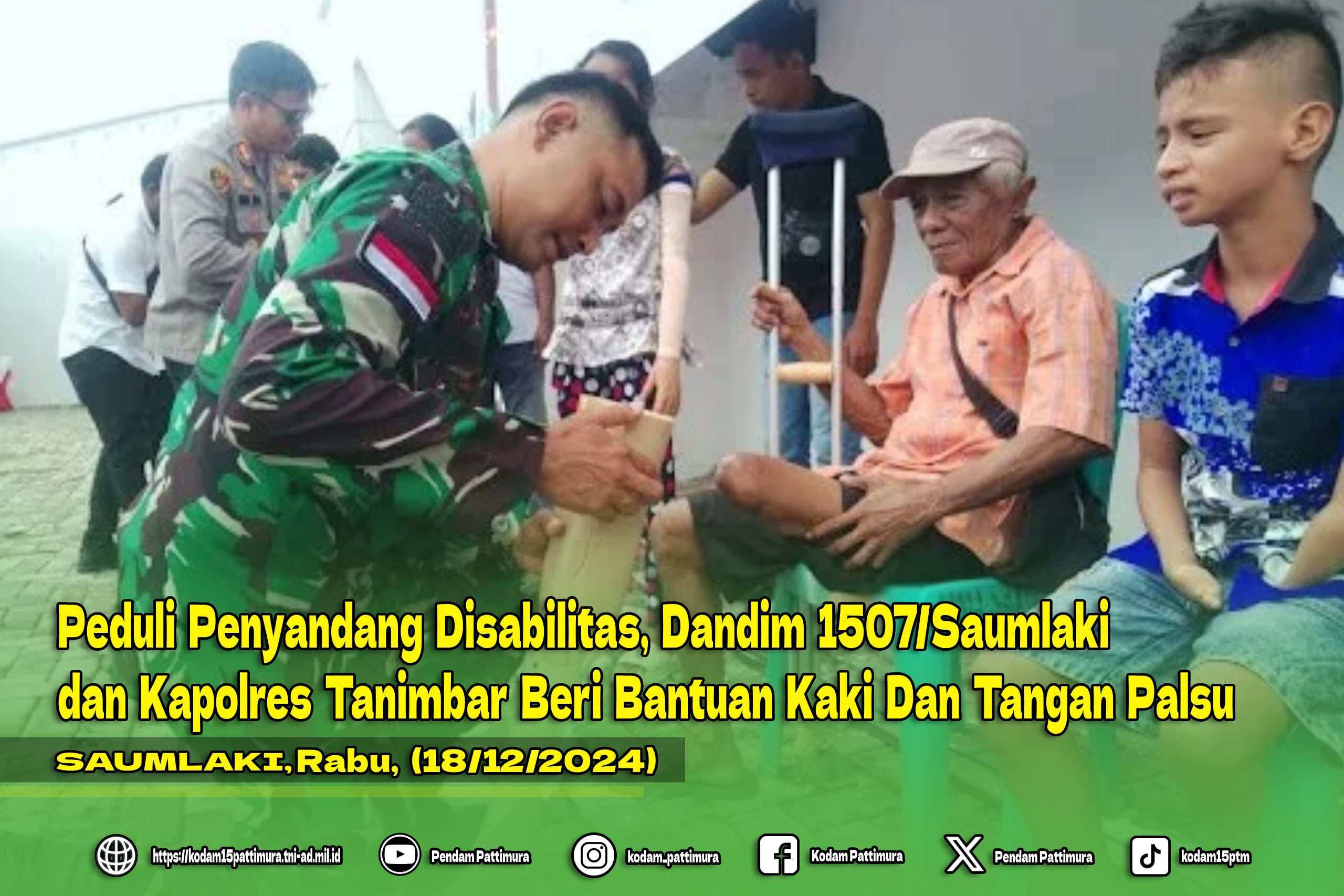 Peduli Penyandang Disabilitas, Dandim 1507/Saumlaki dan Kapolres Tanimbar Beri Bantuan Kaki Dan Tangan Palsu