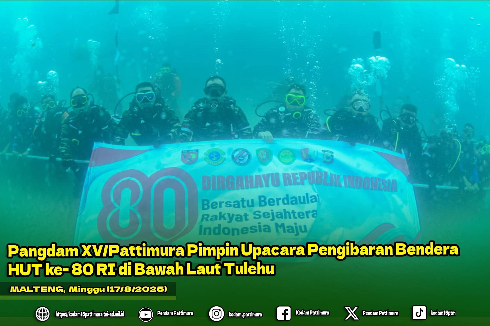 Pangdam XV/Pattimura Pimpin Upacara Pengibaran Bendera HUT ke- 80 RI di Bawah Laut Tulehu