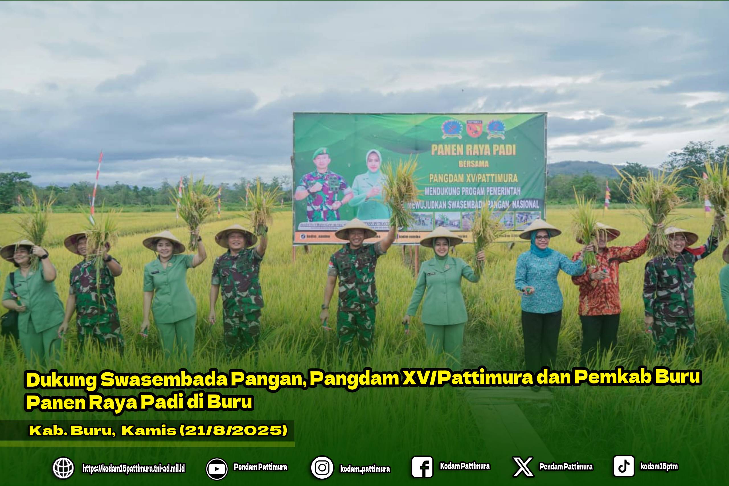Dukung Swasembada Pangan, Pangdam XV/Pattimura dan Pemkab Buru Panen Raya Padi di Buru