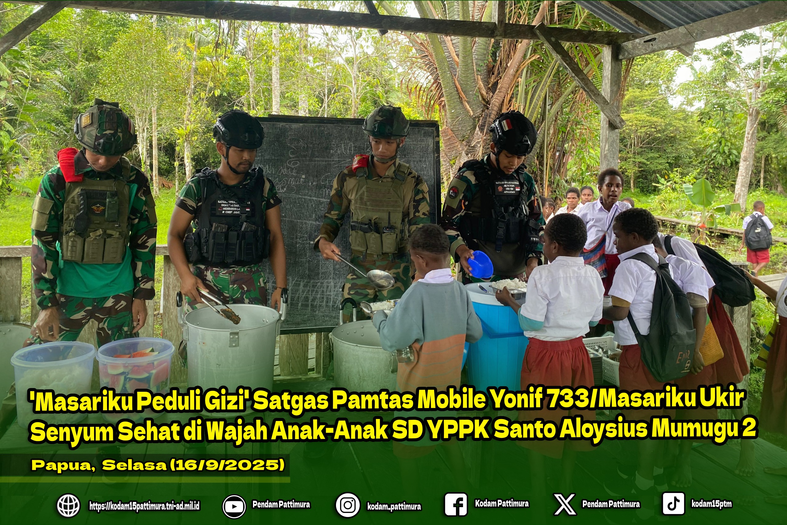 'Masariku Peduli Gizi': Satgas Pamtas Mobile Yonif 733/Masariku Ukir Senyum Sehat di Wajah Anak-Anak SD YPPK Santo Aloysius Mumugu 2