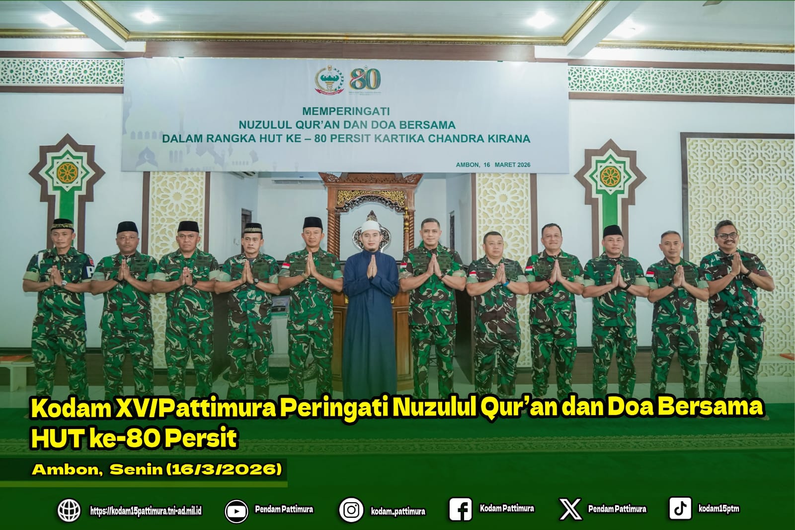 Kodam XV/Pattimura Peringati Nuzulul Qur’an dan Doa Bersama HUT ke-80 Persit