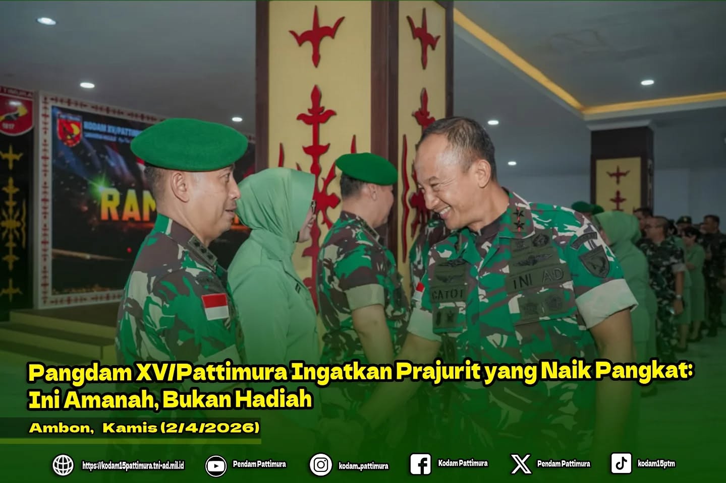 Pangdam XV/Pattimura Ingatkan Prajurit yang Naik Pangkat: Ini Amanah, Bukan Hadiah