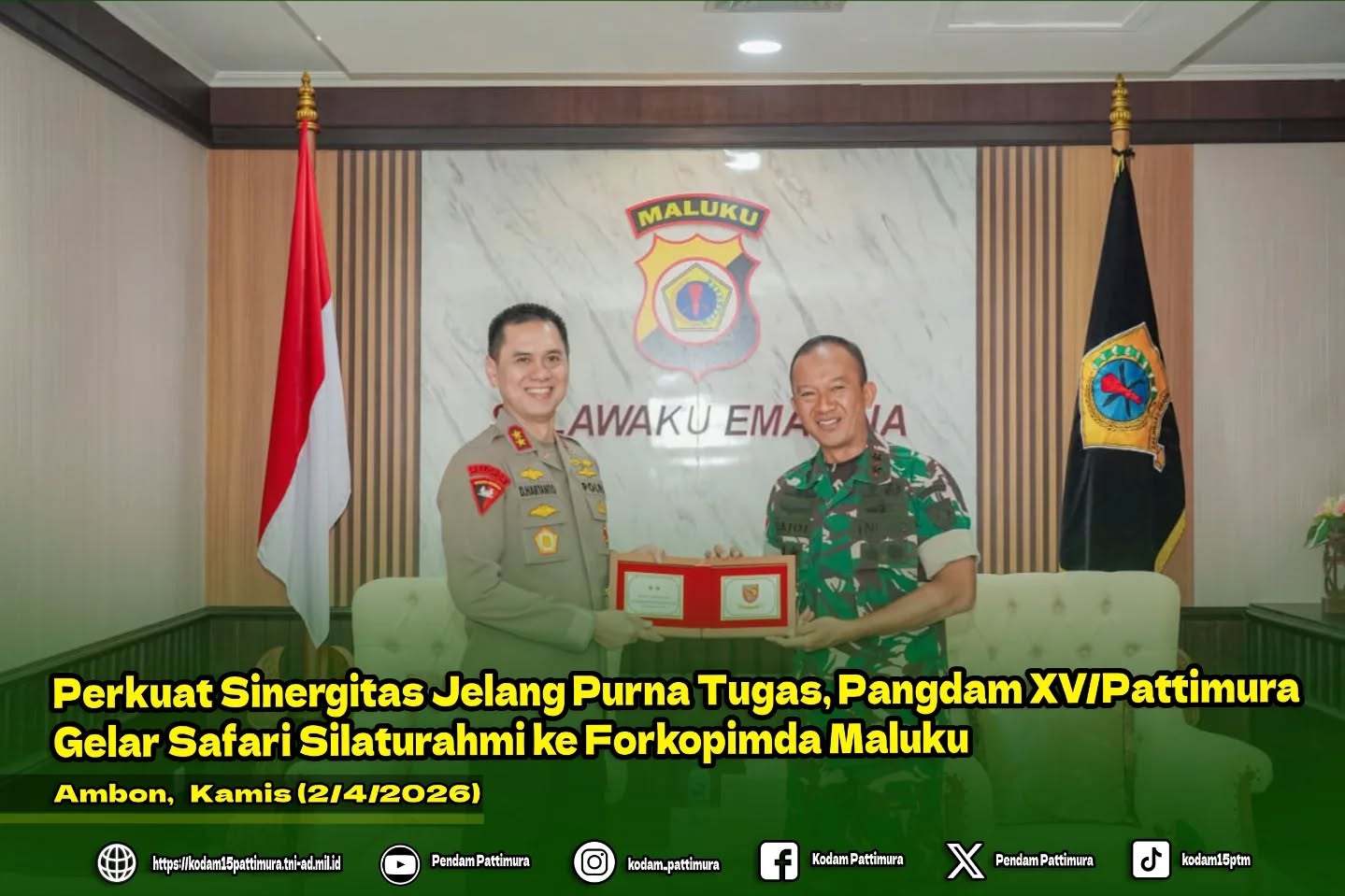 Perkuat Sinergitas Jelang Purna Tugas, Pangdam XV/Pattimura Gelar Safari Silaturahmi ke Forkopimda Maluku