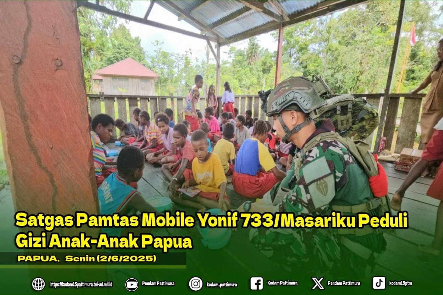 Satgas Pamtas Mobile Yonif 733/Masariku Peduli Gizi Anak-Anak Papua