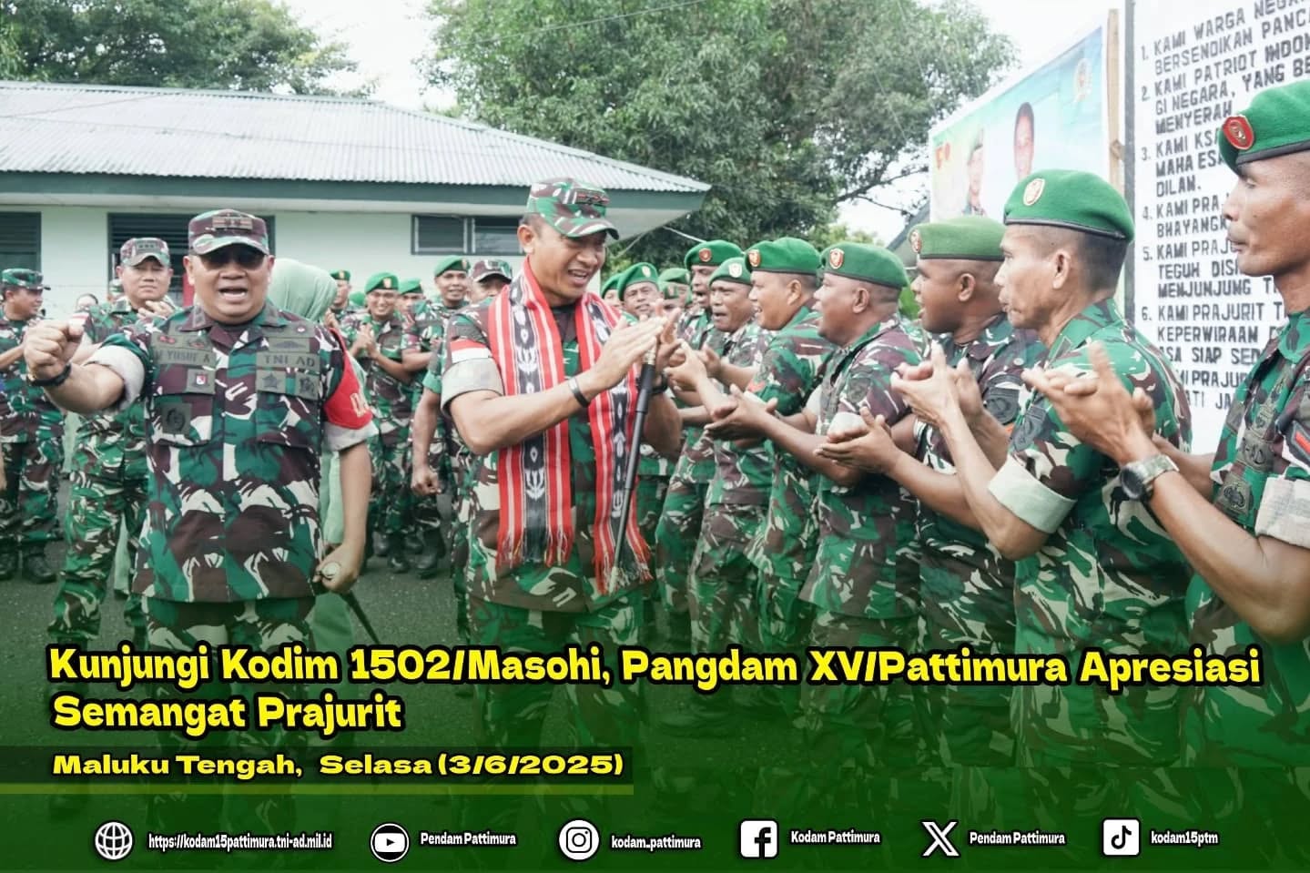 Kunjungi Kodim 1502/Masohi, Pangdam XV/Pattimura Apresiasi Semangat Prajurit