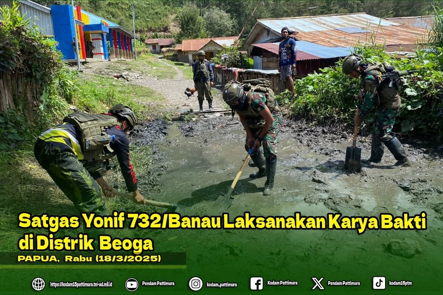 Satgas Yonif 732/Banau Laksanakan Karya Bakti di Distrik Beoga