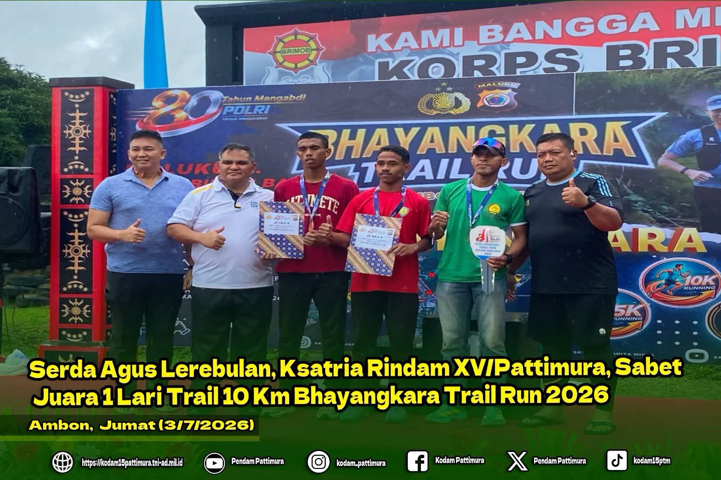 Serda Agus Lerebulan, Ksatria Rindam XV/Pattimura, Sabet Juara 1 Lari Trail 10 Km Bhayangkara Trail Run 2026