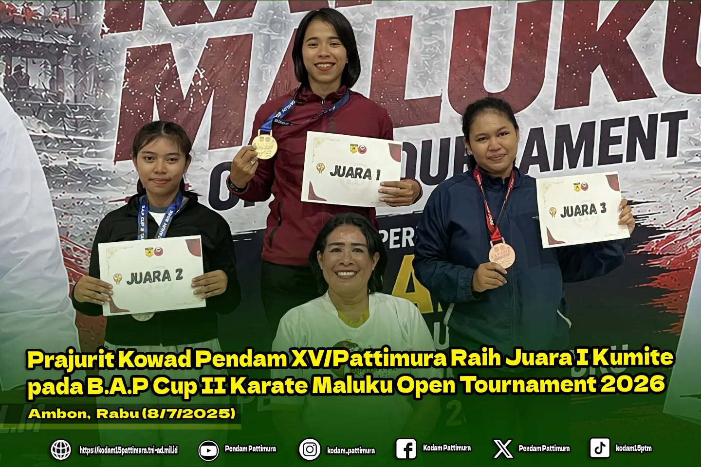 Prajurit Kowad Pendam XV/Pattimura Raih Juara I Kumite pada B.A.P Cup II Karate Maluku Open Tournament 2026