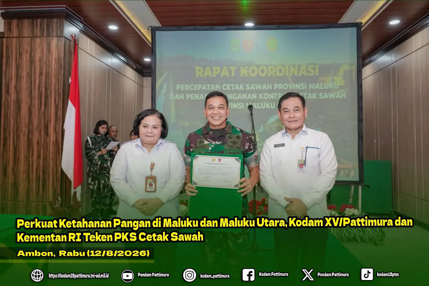 Perkuat Ketahanan Pangan di Maluku dan Maluku Utara, Kodam XV/Pattimura dan Kementan RI Teken PKS Cetak Sawah