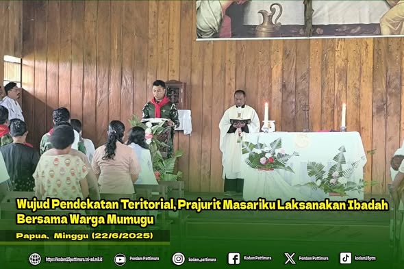 WUJUD PENDEKATAN TERITORIAL, PRAJURIT MASARIKU LAKSANAKAN IBADAH BERSAMA WARGA MUMUGU