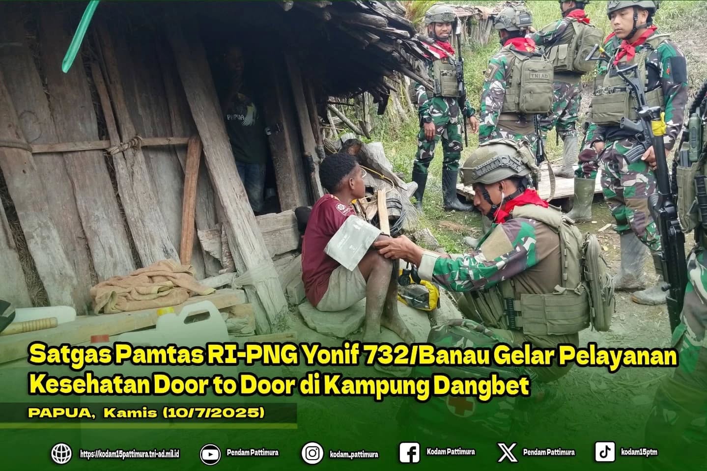 Satgas Pamtas RI-PNG Yonif 732/Banau Gelar Pelayanan Kesehatan Door to Door di Kampung Dangbet, Papua