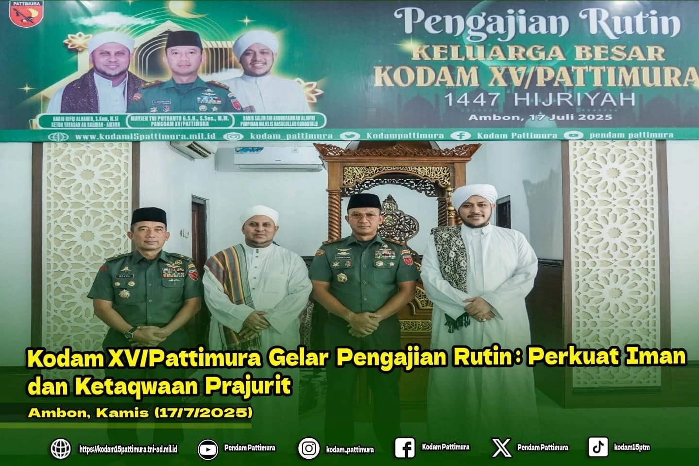 Kodam XV/Pattimura Gelar Pengajian Rutin: Perkuat Iman dan Ketaqwaan Prajurit
