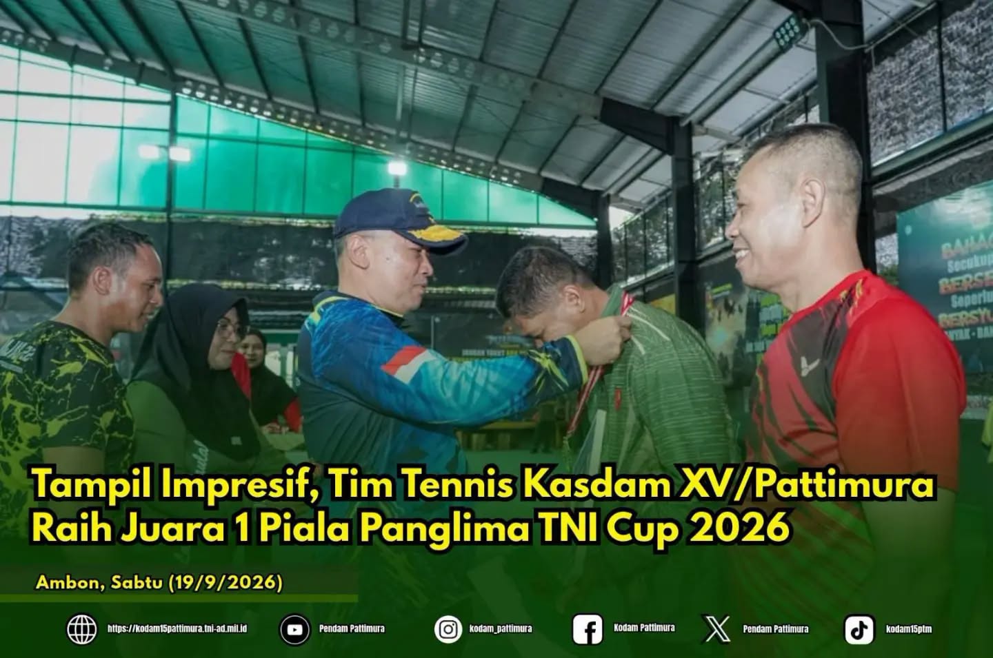 Tampil Impresif, Tim Tennis Kasdam XV/Pattimura Raih Juara 1 Piala Panglima TNI Cup 2026